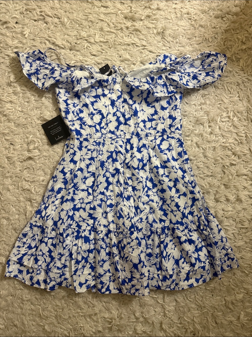Lulu's White & Blue Floral Ruffle Dress - Picture 3 of 3